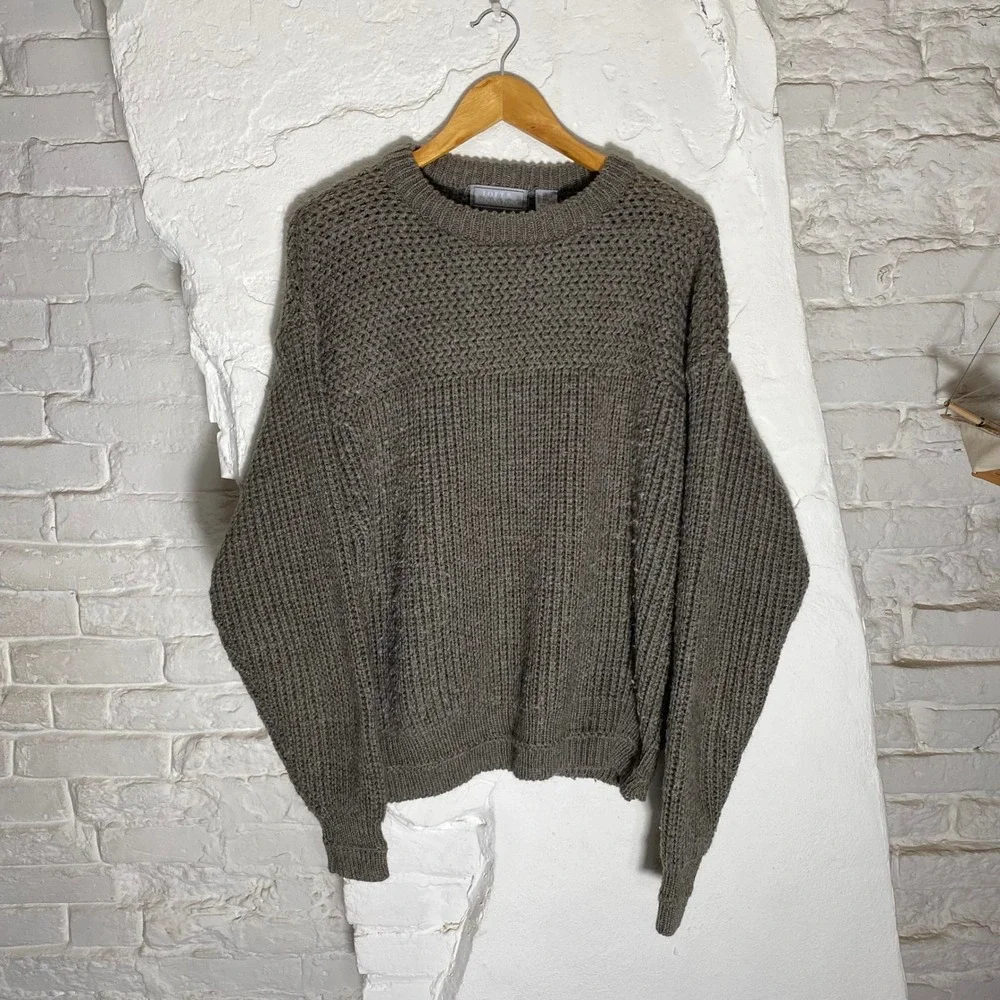 BROWNSTONE Men's Knit Sweater Wool Blend Textured Crew Neck Pullover Size L